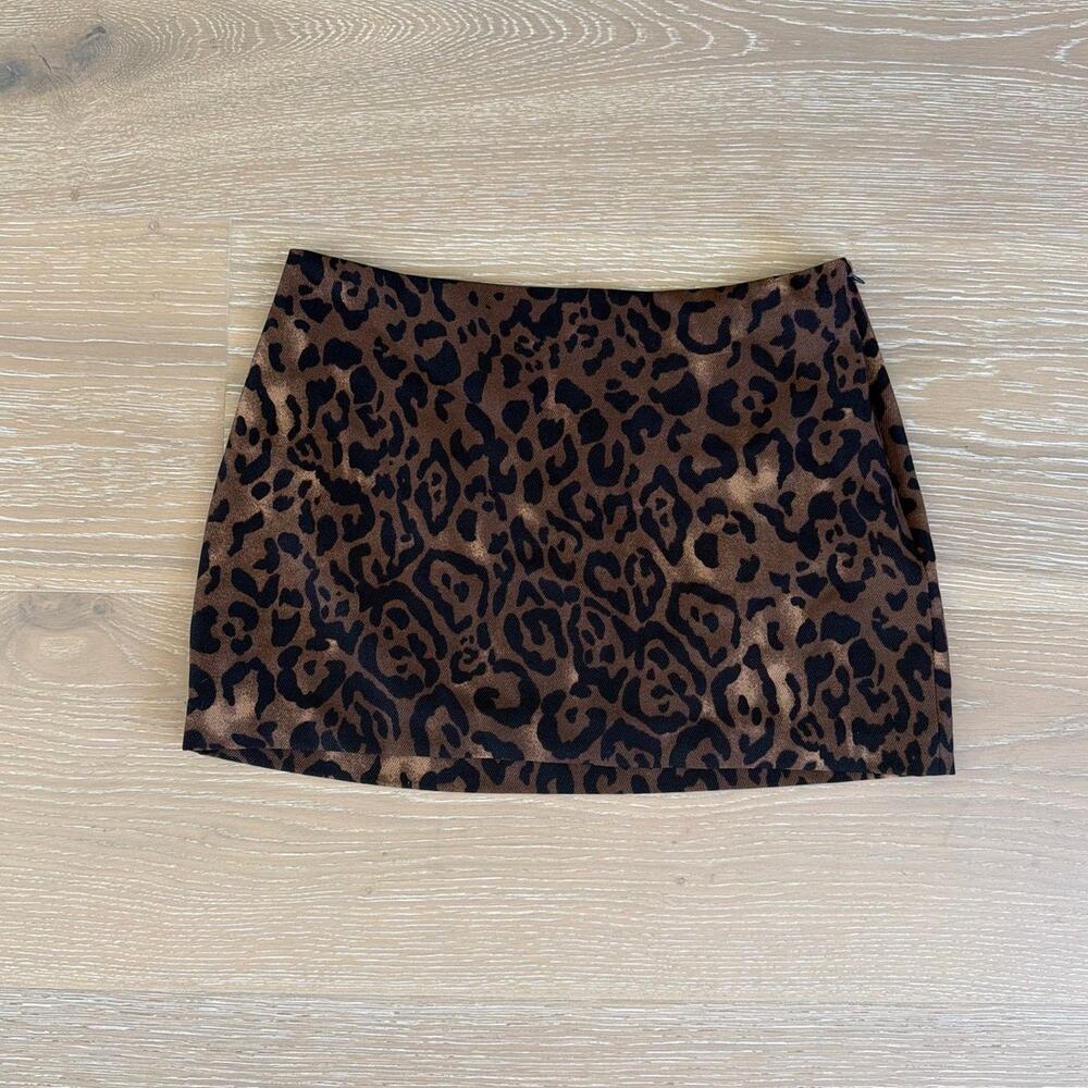 Reformation x Laura Harrier Mini Skirt Leopard Size 2 Brown Black